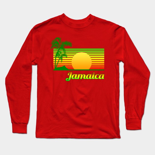 Retro Beach Jamaica Sunset Long Sleeve T-Shirt by macdonaldcreativestudios